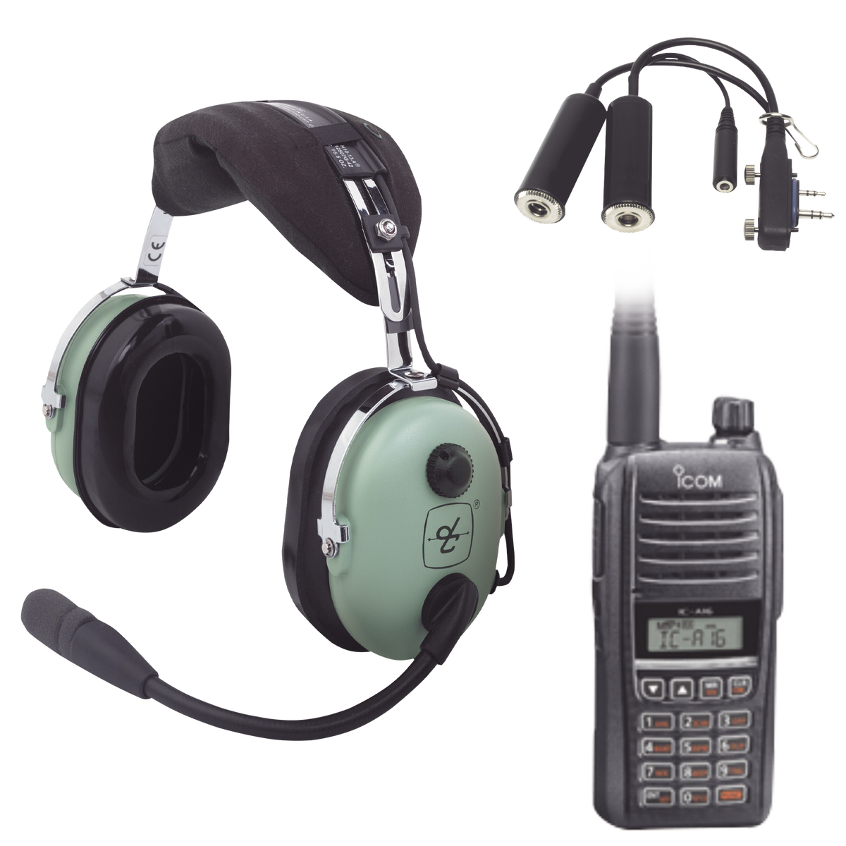 Kit Radio Portátil Aéreo Icom con Auricular David Clark para Aviación General