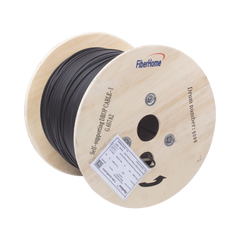 Carrete de 1 km de Fibra Óptica Aérea Mini Figura 8 G.657A2 Tipo Drop, Monomodo de 1 Hilo (Unifibra), Color Negro, Span 80