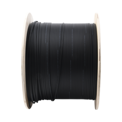 Carrete de 1 km de Fibra Óptica Aérea Mini Figura 8 G.657A2 Tipo Drop, Monomodo de 2 Hilos (Bifibra), Diseñada para Fusionarse, Color Negro, Span 80, (No Soporta Conectores Mecánicos)