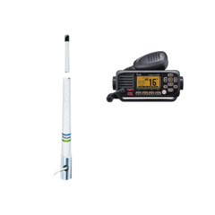 Kit de radio móvil VHF marino modelo IC-M220/13 y antena marina Shakespeare en fibra de vidrio 5101