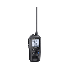 Radio portátil marino flotante con receptor AIS y GPS incluido, Tx: 156.025-157.425 MHz Rx: 156.050-163.275 MHz, opera en canales INT, USA, CAN, WX, Incluye antena, batería, cargador, cable de encendedor y clip.