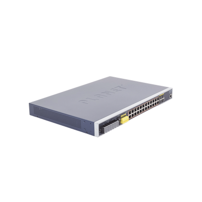 Switch PoE Industrial Capa 3, Con 24 Puertos PoE Gigabit  802.3af/at, 4 Puertos SFP Compartidos 100 / 1000X, Soporta temperaturas extremas de -40 ~ 75°C