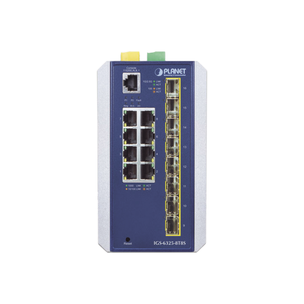 Switch Industrial Administrable Capa 3, 8 Puertos Etherrnet 10/100/1000T, 8 Puertos SFP de 1G/ 2.5G