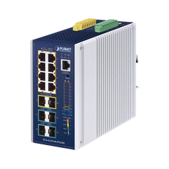 Switch Industrial Capa 3 de 8 Puertos 10/100/1000T PoE 802.3bt, 2 Puertos SFP 1 G/2.5 G, 4 Puertos SFP 10G, Instalación en Pared o Puerto DIN.