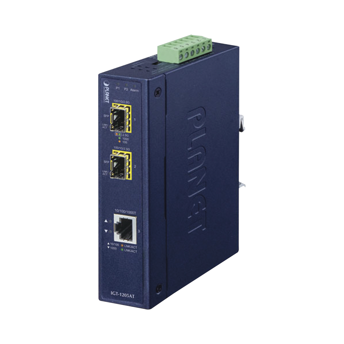 Convertidor de Medios Industrial de 1 Puerto Ethernet 10/100/1000 Base-T a 2 Puertos SFP 100/1000/2500 Base-X