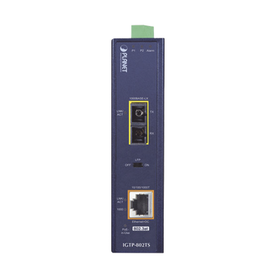 Convertidor de Medios Industrial PoE+ 1000BASE-LX a 10/100/1000BASE-T 802.3at (SC,SM) -20 km