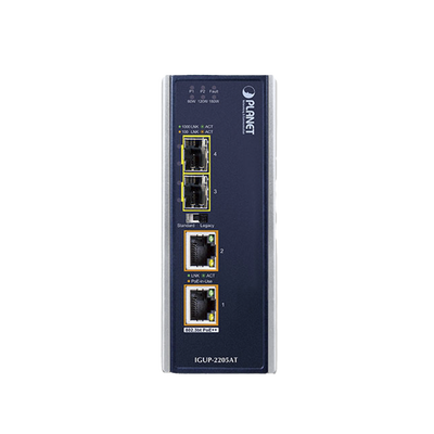 Convertidor de Medios Industrial de 2 Puertos SFP 100/1000X a 2 Puertos RJ45 10/100/1000T 802.3bt PoE++
