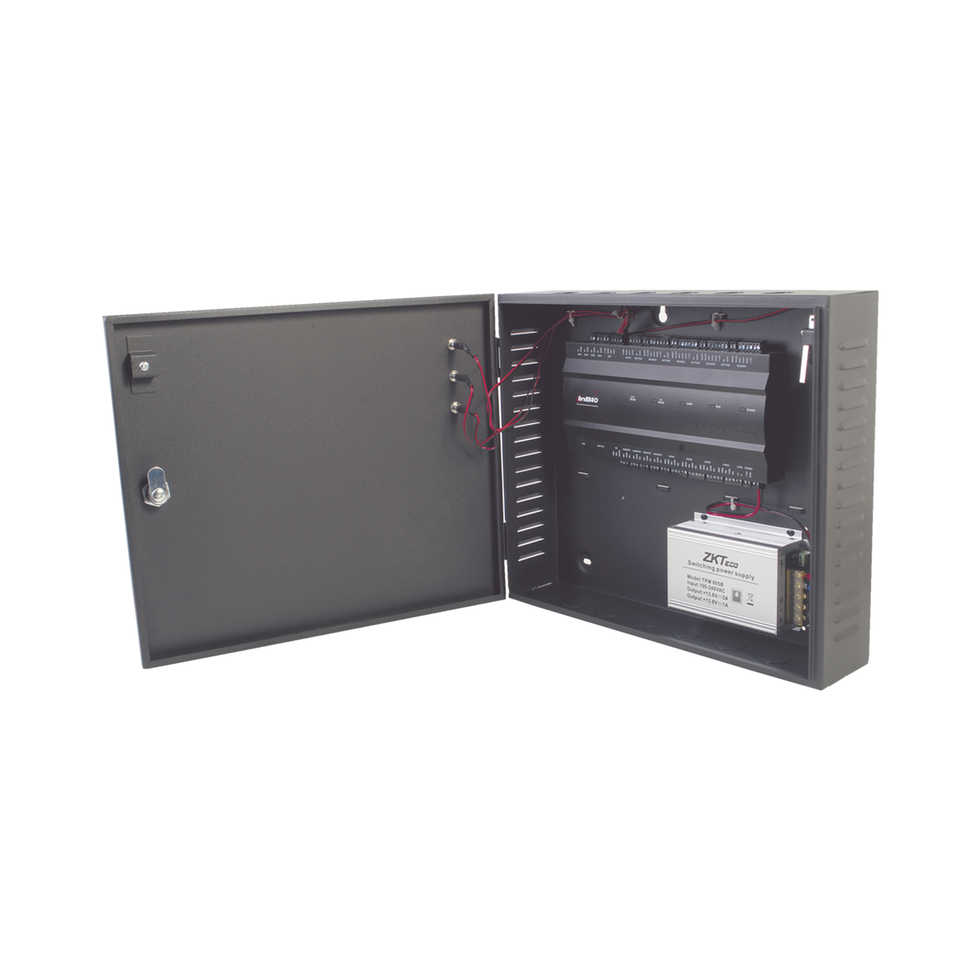 Controlador de Acceso 4 Puertas / 3,000 Huellas 30,000 Tarjetas / TCP/IP / Gabinete Metálico y Fuente 12V 5A