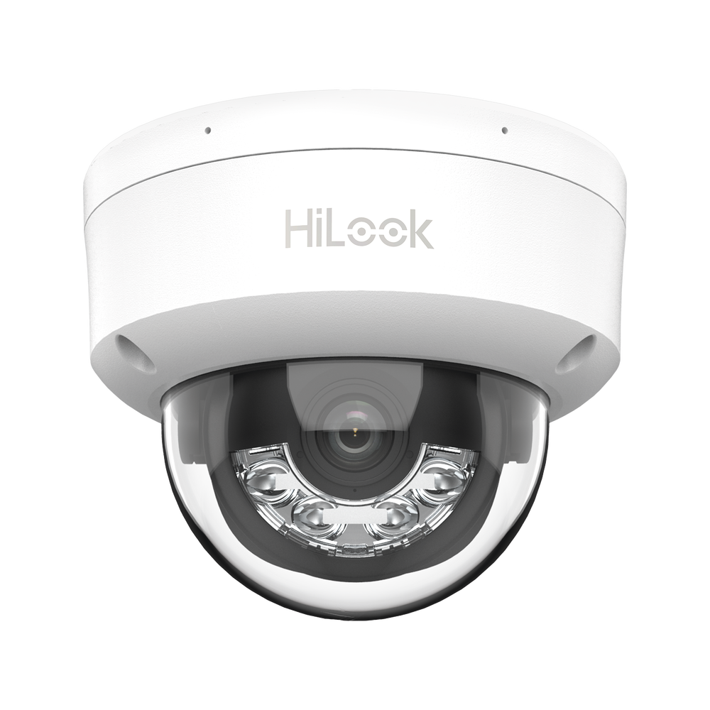 [Dual Light] HiLook Series / Domo IP de 4 Megapixel / Uso en interior / Lente 2.8 mm / 20 mts IR + 20 mts Luz Blanca / Micrófono Integrado / ACUSENSE Lite / PoE / dWDR / H.265+ / ONVIF