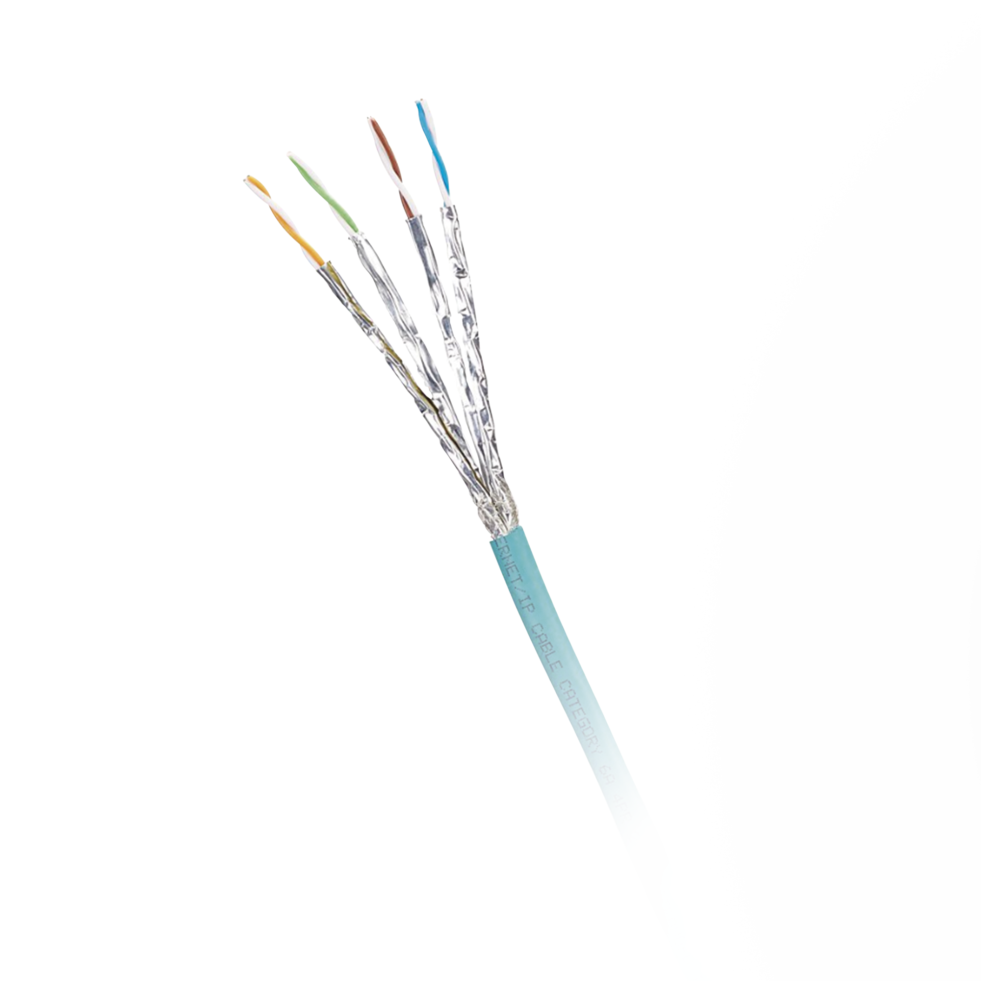 Bobina de Cable Blindado S/FTP Categoría 6A, Uso Industrial con Resistencia al Aceite, Rayos UV y Abrasión, Multifilar (Flexible), Color Azul Cerceta, Bobina de 500 Metros (1640 Pies)