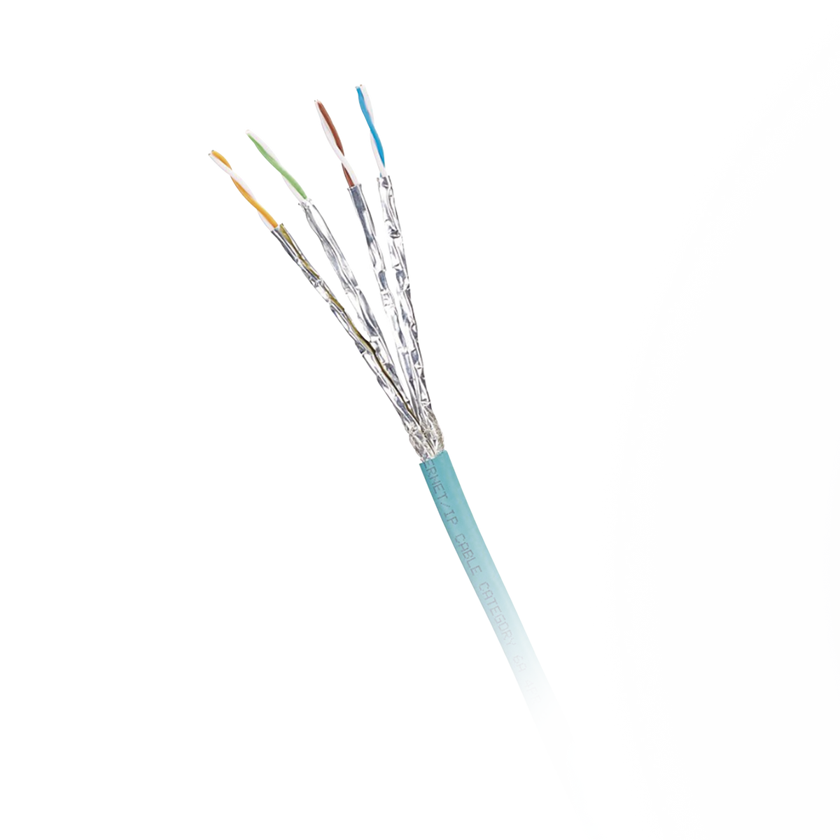 Bobina de Cable Blindado S/FTP Categoría 6A, Uso Industrial con Resistencia al Aceite, Rayos UV y Abrasión, Multifilar (Flexible), Color Azul Cerceta, Bobina de 500 Metros (1640 Pies)