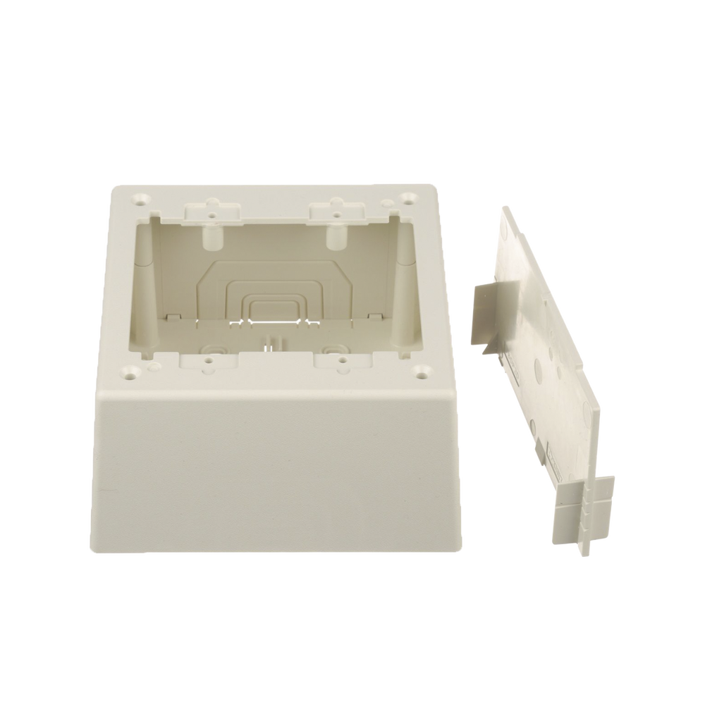Caja de Pared Superficial Doble, con Divisor Opcional, Uso Universal con Placas de Pared, Color Blanco Mate