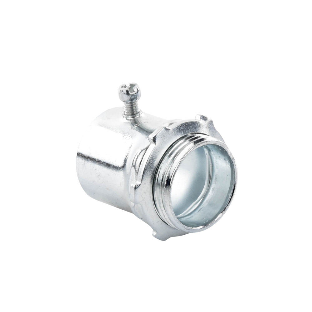 Conector 1 1/2" (38mm) pared delgada con tornillo galvanizado etiqueta verde