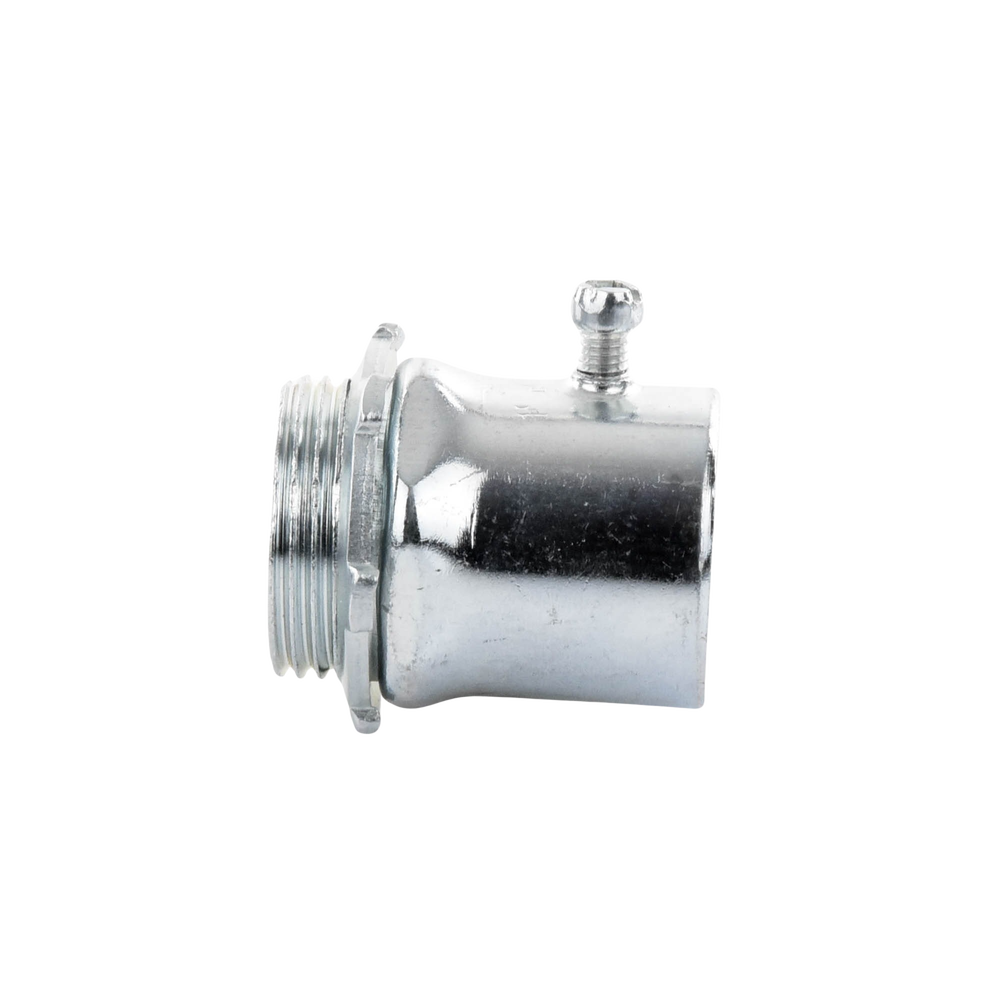 Conector 1 1/2" (38mm) pared delgada con tornillo galvanizado etiqueta verde