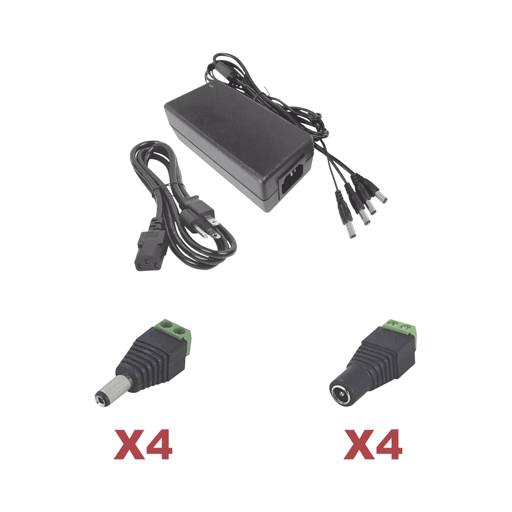 Kit con fuente EPCOM POWER LINE con salida de 12 Vcc a 5 Amper con 4 salidas / Incluye conectores JR52 y JR53