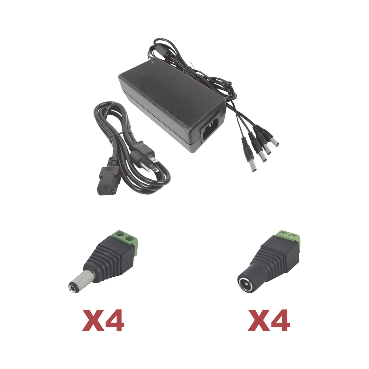 Kit con fuente EPCOM POWER LINE con salida de 12 Vcc a 5 Amper con 4 salidas / Incluye conectores JR52 y JR53