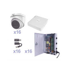 KIT TurboHD 1080p Lite / DVR 16 Canales / 16 Cámaras Eyeball  Exterior ( 2.8mm) / Transceptores / Conectores / Fuente de Poder Profesional