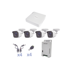 KIT TurboHD 1080 Lite / DVR 4 Canales / 4 Cámaras Bala (exterior 2.8 mm) / Transceptores / Conectores / Fuente de Poder Profesional