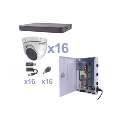 KIT TurboHD 1080p / DVR 16 Canales / 16 Cámaras Eyeball (exterior 2.8 mm) / Transceptores / Conectores / Fuente de Poder Profesional
