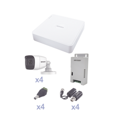 KIT TurboHD con Audio 1080p / DVR 4 Canales / 4 Cámaras Bala (exterior 2.8 mm) / Transceptores / Conectores / Fuente de Poder / AUDIO POR COAXITRON