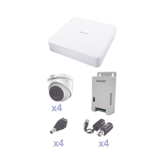 KIT TurboHD con Audio 1080p / DVR 4 Canales / 4 Cámaras Domo (exterior 2.8 mm) / Transceptores / Conectores / Fuente de Poder / AUDIO POR COAXITRON