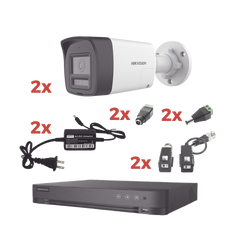 Kit Audio Bidireccional TurboHD 1080p / DVR 4 Canales / 2 Cámaras Bala (Exterior) con Bocina y Microfóno Integrado / 2 Fuentes de Poder / Accesorios