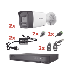 Kit Audio Bidireccional TurboHD 1080p / DVR 4 Canales / 2 Cámaras Bala (Exterior) con Bocina y Microfóno Integrado / 2 Fuentes de Poder / Accesorios
