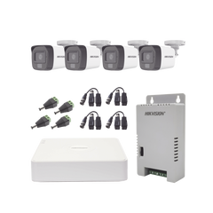 Kit TURBOHD 1080p / DVR 4 Canales / 4 Cámaras con Micrófono Integrado y 101° Visión / Luz Blanca + IR Visión Nocturna / Transceptores / Conectores / Fuente de Poder Profesional Compacta