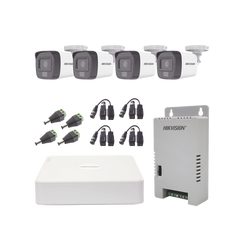 Kit TURBOHD 1080p / DVR 4 Canales / 4 Cámaras con Micrófono Integrado y 101° Visión / Luz Blanca + IR Visión Nocturna / Transceptores / Conectores / Fuente de Poder Profesional Compacta