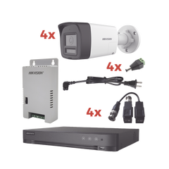 Kit Audio Bidireccional TurboHD 1080p / DVR 4 Canales / 4 Cámaras Bala (Exterior) con Bocina y Microfóno Integrado / 1 Fuente de Poder / Accesorios