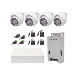 KIT TurboHD 1080p / DVR 4 Canales con audio por coaxitron / 4 Cámaras con Micrófono y  106° Visión/  luz blanca + IR visión nocturna  / Transceptores / Conectores / Fuente de Poder Profesional