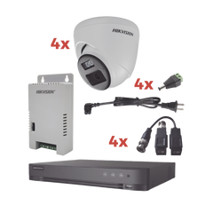 Kit Audio Bidireccional TurboHD 1080p / DVR 4 Canales / 4 Cámaras Eyeball (Exterior) con Bocina y Microfóno Integrado / 1 Fuente de Poder / Accesorios