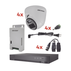 Kit Audio Bidireccional TurboHD 1080p / DVR 4 Canales / 4 Cámaras Eyeball (Exterior) con Bocina y Microfóno Integrado / 1 Fuente de Poder / Accesorios
