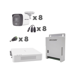 KIT TurboHD 1080p / DVR 8 Canales con audio por coaxitron / 8 Cámaras con Micrófono Integrado 101° Visión/  luz blanca + IR visión nocturna  / Transceptores / Conectores / Fuente de Poder Profesional