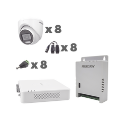 KIT TurboHD 1080p / DVR 8 Canales con audio por coaxitron / 8 Cámaras con Micrófono Integrado 101° Visión/  luz blanca + IR visión nocturna  / Transceptores / Conectores / Fuente de Poder Profesional