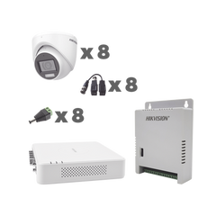 KIT TurboHD 1080p / DVR 8 Canales con audio por coaxitron / 8 Cámaras con Micrófono Integrado 101° Visión/  luz blanca + IR visión nocturna  / Transceptores / Conectores / Fuente de Poder Profesional