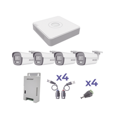 KIT COLORVU TURBOHD 1080p Lite / DVR 4 Canales / 4 Cámaras Bala (exterior 2.8 mm) / Transceptores / Conectores / Fuente de Poder Profesional