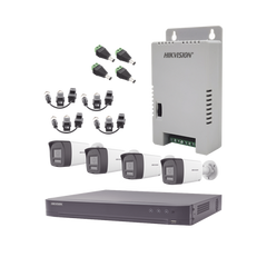 Kit Audio Bidireccional TurboHD 4K-3K / DVR 4 Canales 4K / 4 Cámaras Bala (Exterior) con Bocina y Microfóno Integrado 3K / 1 Fuentes de Poder / Accesorios