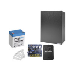 Kit con fuente PLB3 con salida de 12 Vcc a 4 Amper, incluye transformador y batería de 12 V a  5.5 Amper
