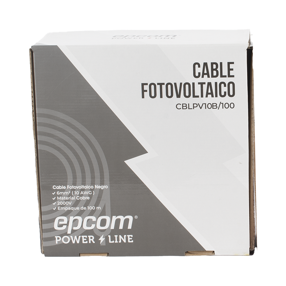 Kit de 2 rollos de 100 metros de cable fotovoltaico de cobre, rojo y negro, calibre 10 AWG (6mm²), Tipo PV,  1000/2000 V y 120°C.