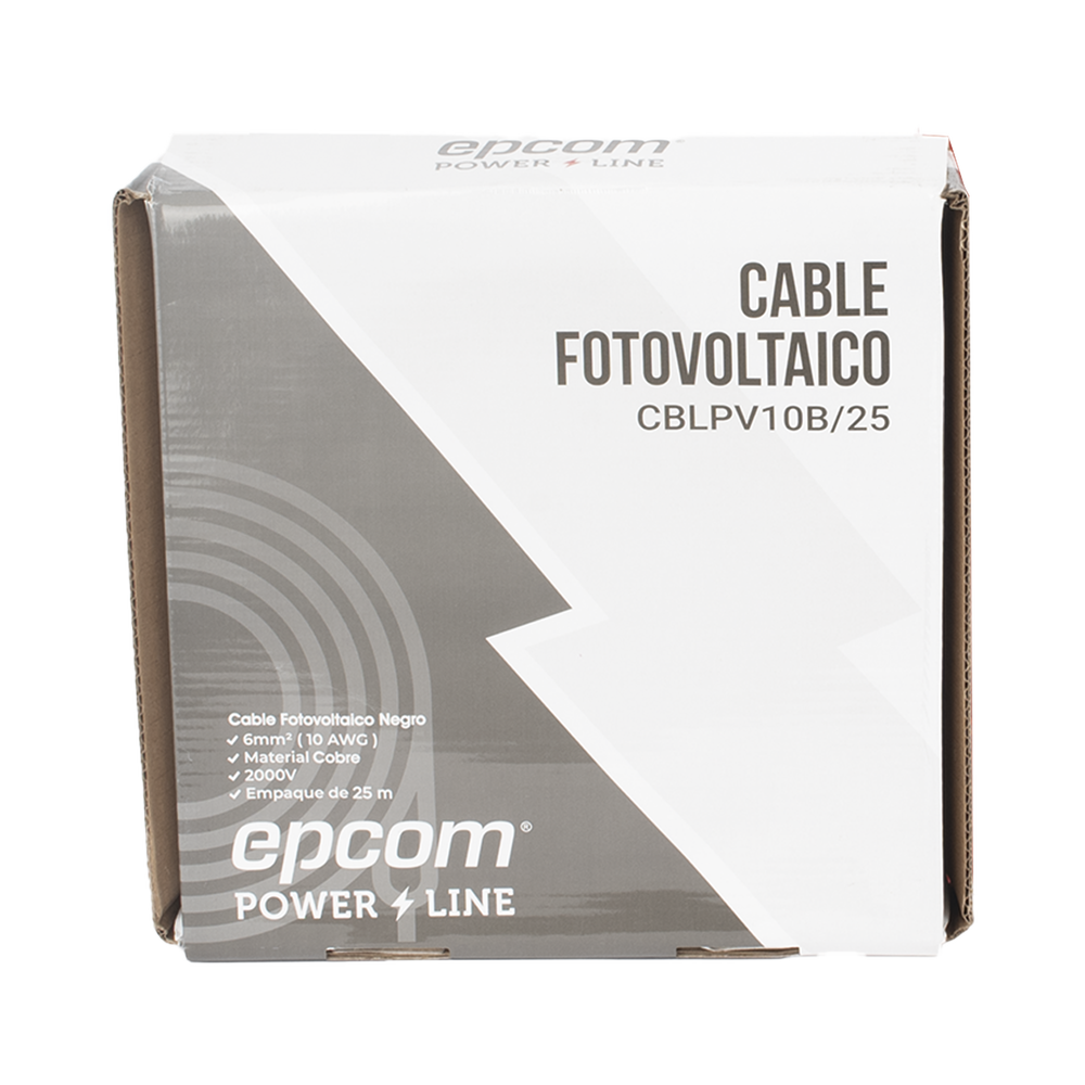 Kit de 2 rollos de 25 metros de cable fotovoltaico de cobre, rojo y negro, calibre 10 AWG (6mm²), Tipo PV,  1000/2000 V y 120°C.