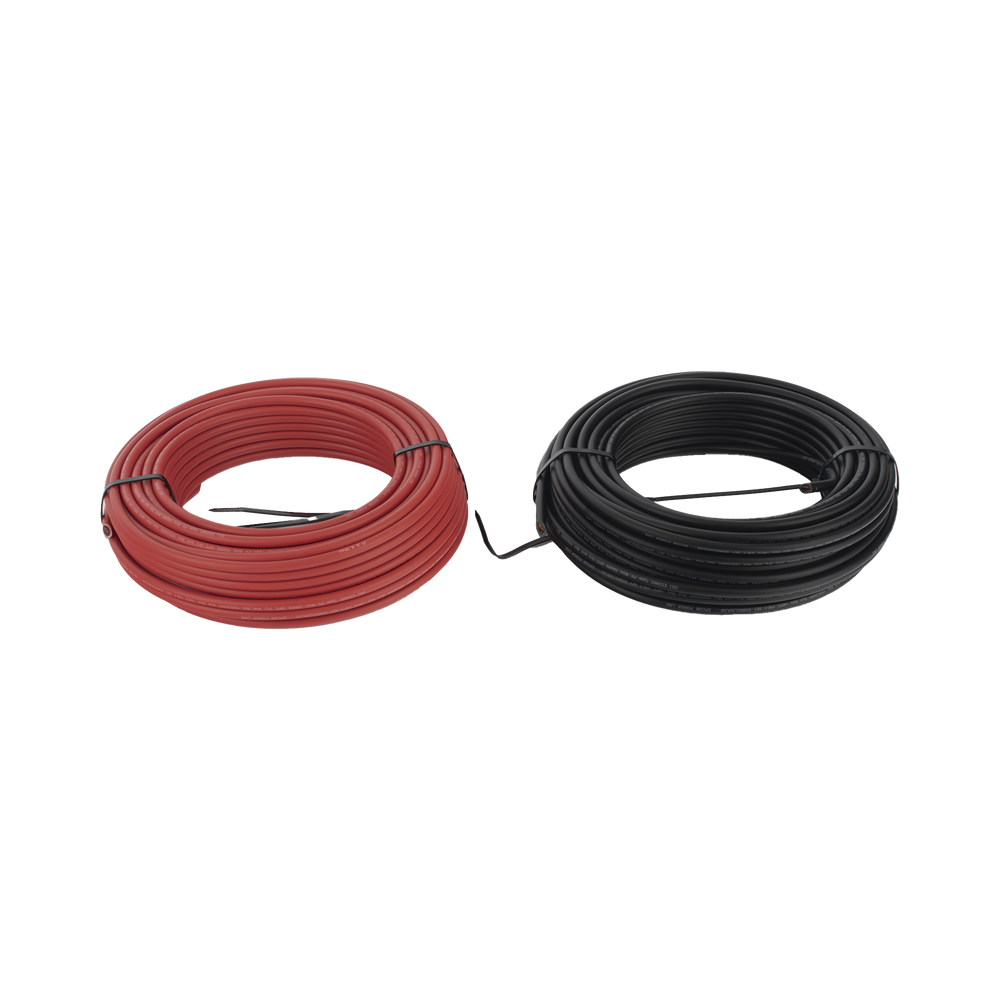 Kit de 2 rollos de 25 metros de cable fotovoltaico de cobre, rojo y negro, calibre 10 AWG (6mm²), Tipo PV,  1000/2000 V y 120°C.