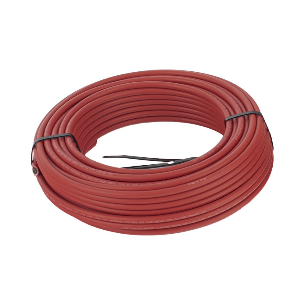 Kit de 2 rollos de 25 metros de cable fotovoltaico de cobre, rojo y negro, calibre 10 AWG (6mm²), Tipo PV,  1000/2000 V y 120°C.