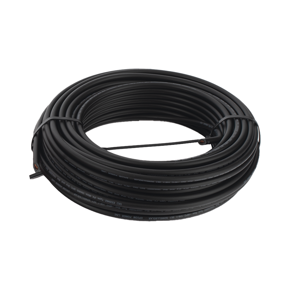 Kit de 2 rollos de 25 metros de cable fotovoltaico de cobre, rojo y negro, calibre 10 AWG (6mm²), Tipo PV,  1000/2000 V y 120°C.