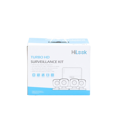 Kit TurboHD 720p / DVR 4 canales / 4 Cámaras Bala de Metal / 4 Cables 18 Mts / H.265+ / 1 Fuente de Poder Profesional / Accesorios de Instalación