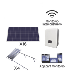 Kit solar para interconexión de 5 KW de potencia, 220 Vca con inversor cadena y paneles policristalinos.