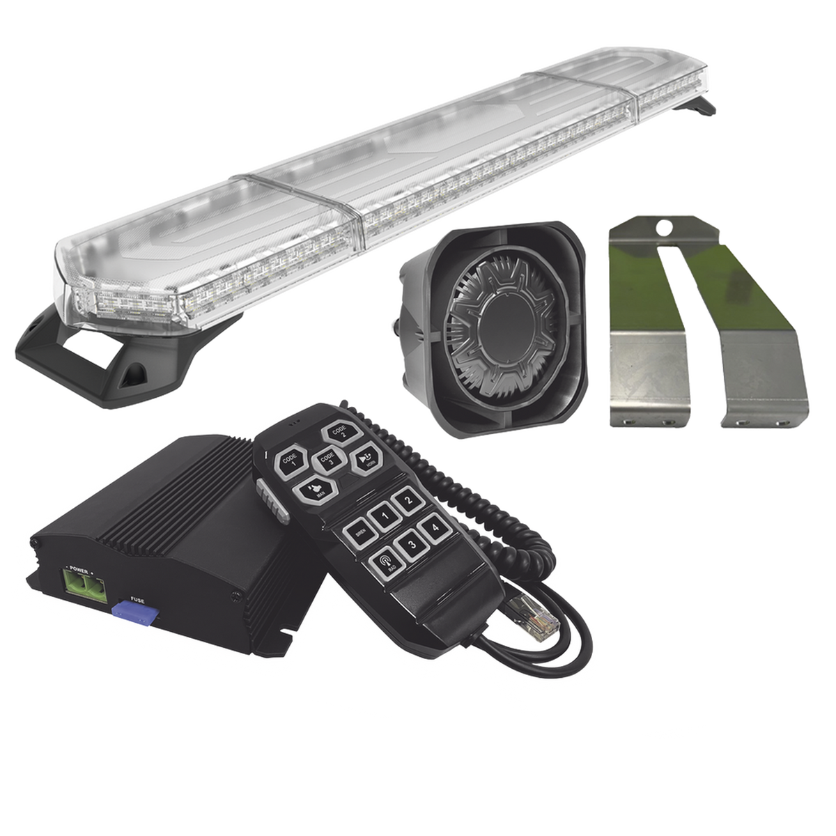 Kit de Sirena, Bocina y Torreta de 48", Con 96 LED, Ambar, Ideal Para Equipar Unidades De Seguridad Privada, MinerIa e Industria