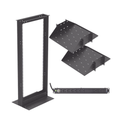Kit de Rack Estándar 19", 24 UR con 2 Charolas  y PDU (8 tomas). Ideal para UPS y Servidores tipo Torre.