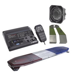 Kit de Sirena, Bocina y Torreta de 48", Con 216 LEDs, Dual Color, Frente: Rojo/Blanco, Azul/Blanco, Trasero: Rojo/Ambar, Azul/Ambar