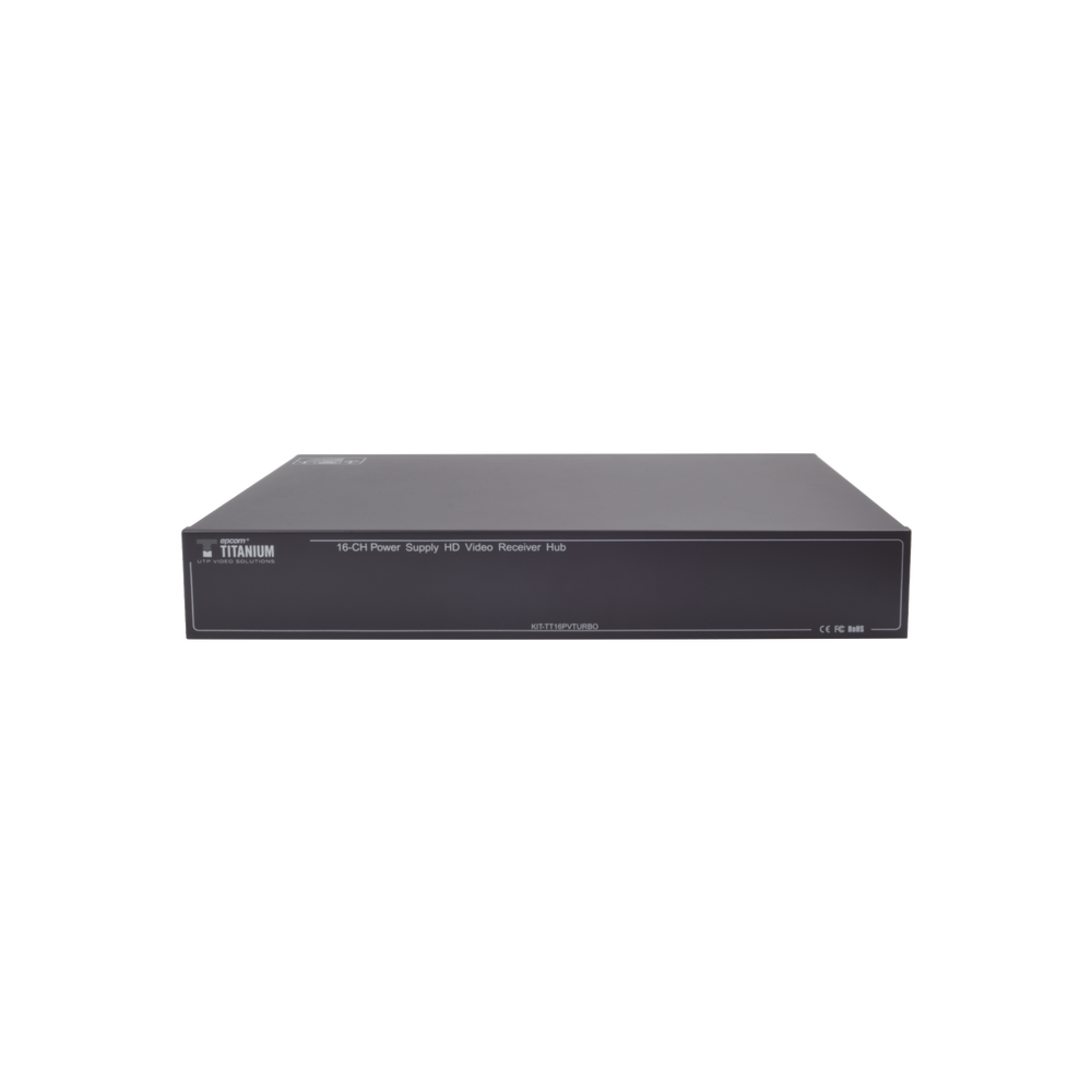 Kit de TRANSCEPTOR ACTIVO DE 16 Canales / VIDEO+PODER en un solo Cable UTP / 150m en 4K, 200m en 5 MP/ Envía 36 Vcc y recibe 12 Vcc / TODO INCLUIDO PARA RACK / Compatible con cámaras HD-TVI/CVI/AHD/CVBS / Instalación Limpia